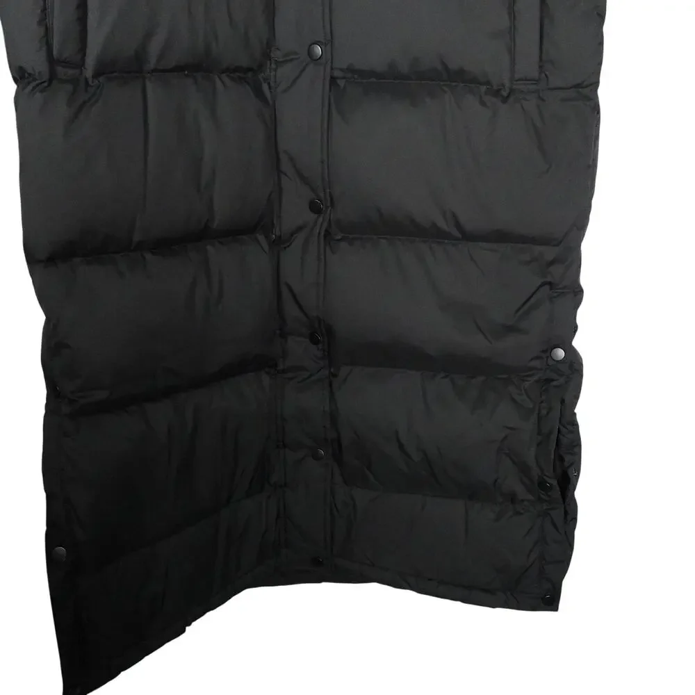 Quince Women's Large Responsible Down Long Puffer Jacket Hooded Black $200 Retro